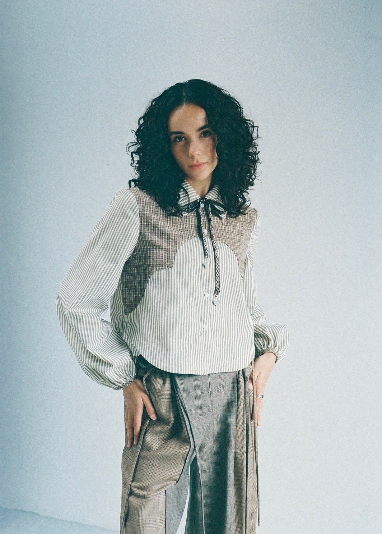 Kara Shirt in Mossy Stripes- XS