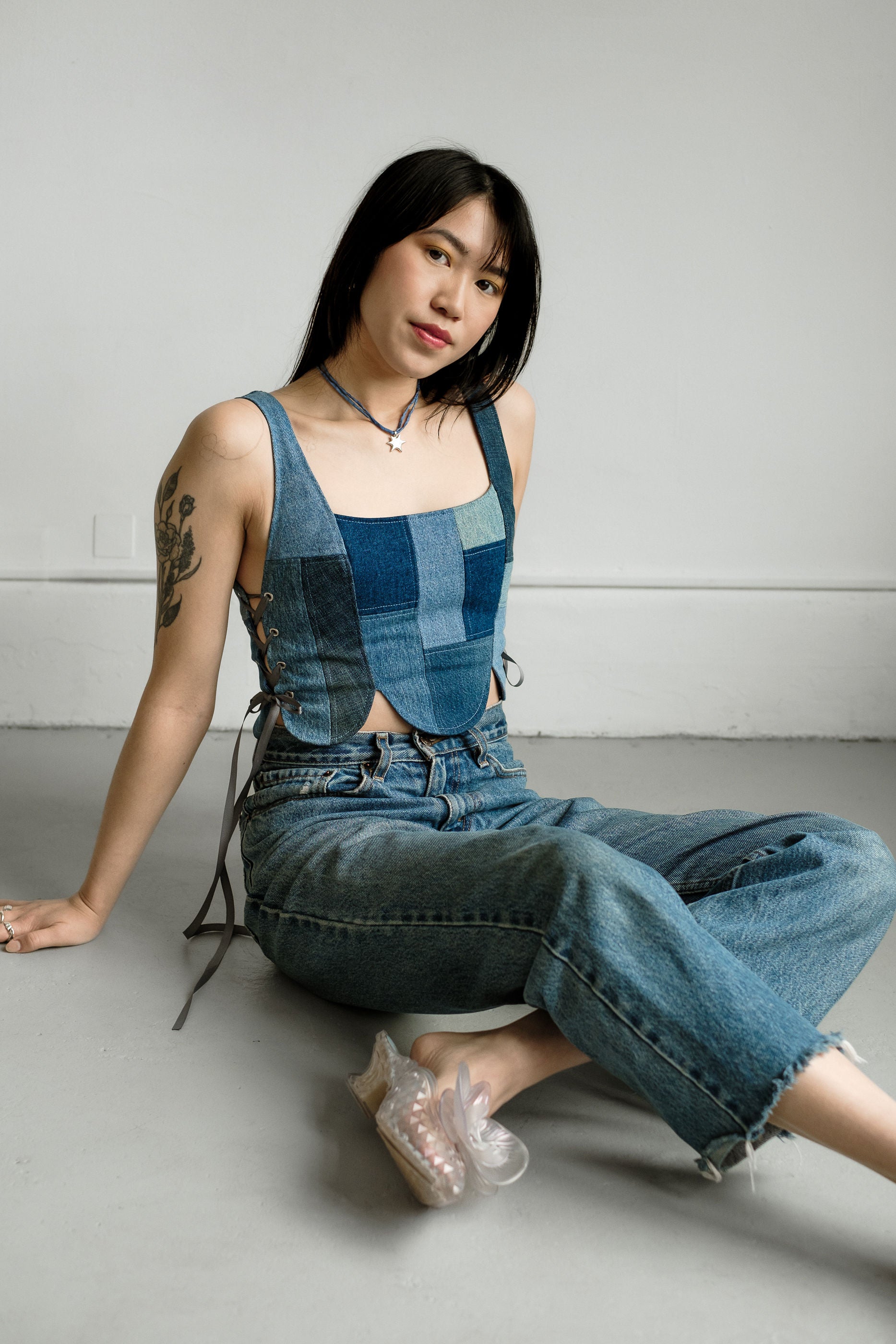 Tulip Top in Patchwork Denim