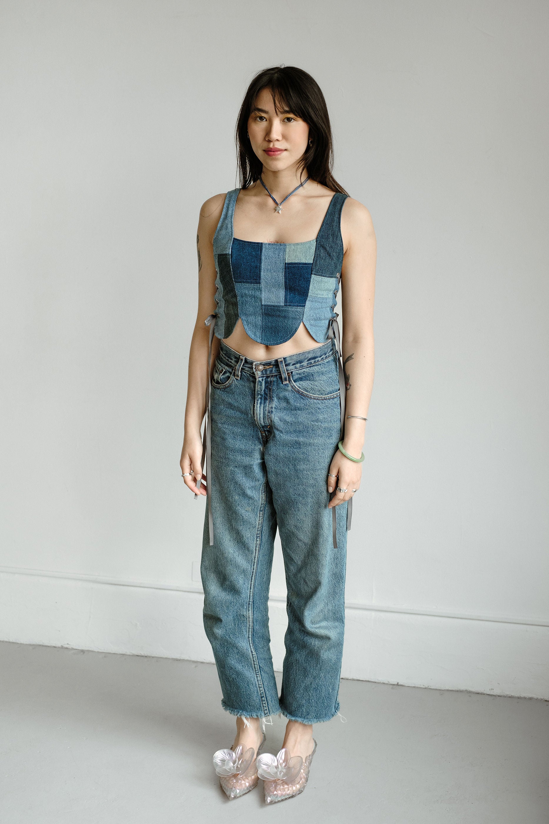 Tulip Top in Patchwork Denim